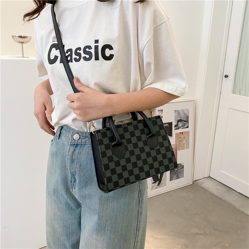 Spring new fashion retro leopard print shoulder crossbody small square bag casual western style Plaid contrast color handbag