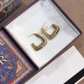 Dior bông tai chữ đính đá thời trang cho nữ