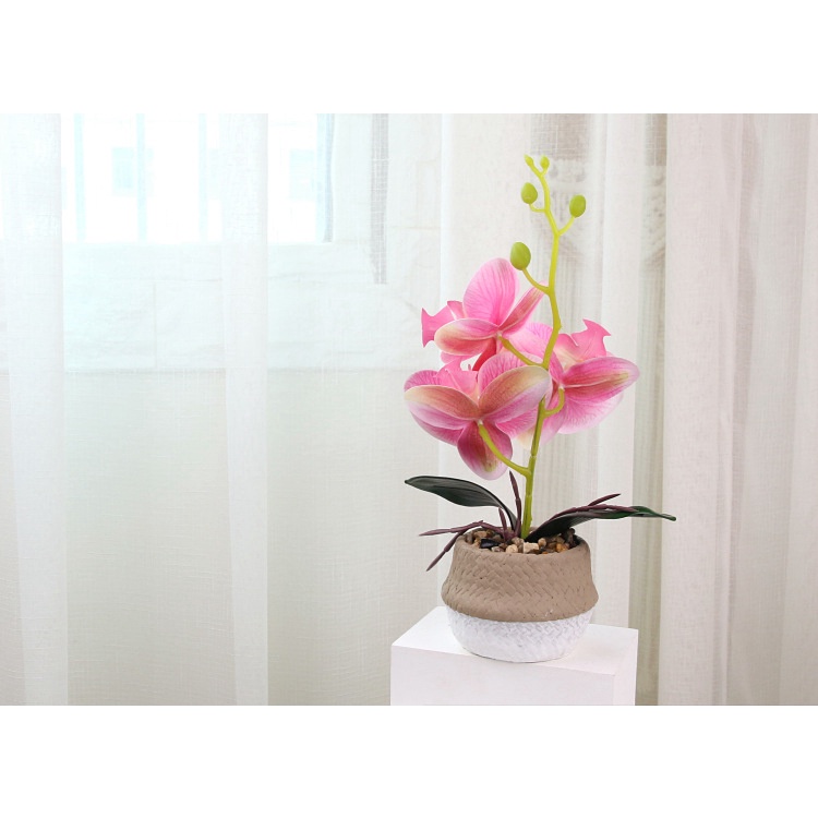 Hoa giả trang trí để bàn KHALIK HF024, Chậu hoa LAN đẹp