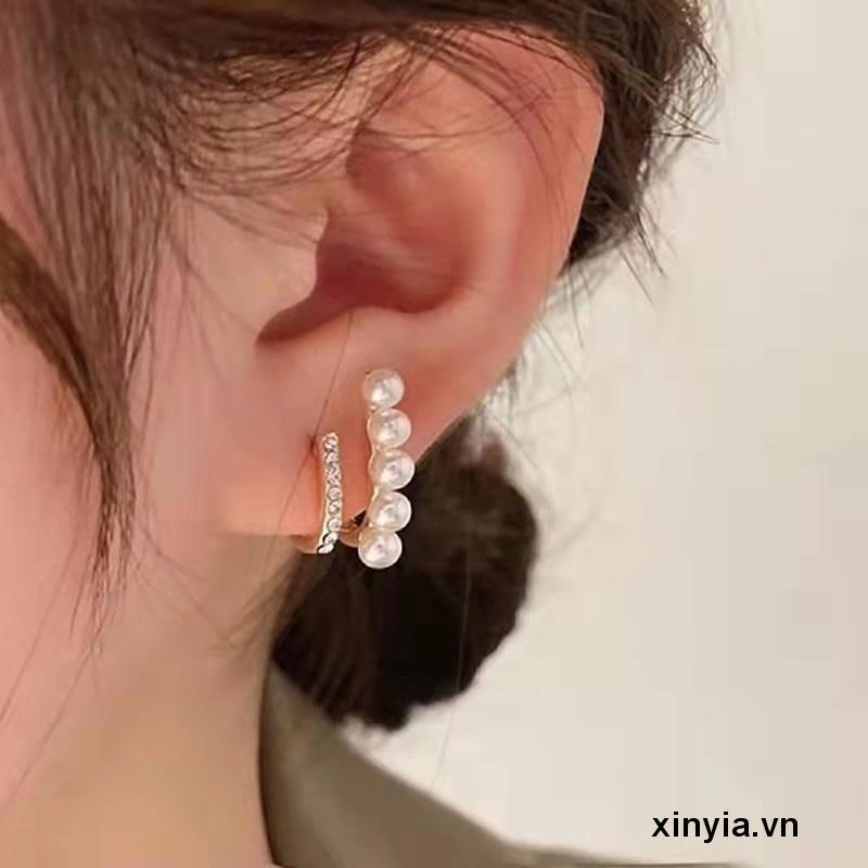 Bông tai khuyên tai bạc nữ đính ngọc trai thời trang Hàn