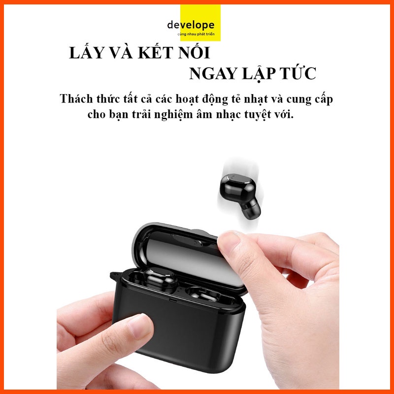 Tai nghe Bluetooth M8W kim hộp sạc, có thể sử dụng để sạc điện thoại hoặc làm giá đỡ điện thoại - DEVELOPE