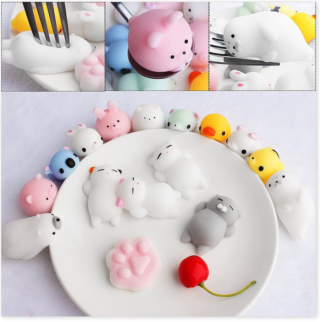 Mochi, Squishy thú dẻo dễ thương, combo 10 con không trùng, hàng nhập y hình 100% hay shopee. vn|mochi04