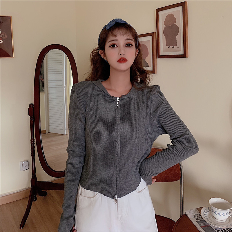 SUXI Áo Khoác Cardigan Dệt Kim Dài Tay Khóa Kéo Cho Nữ