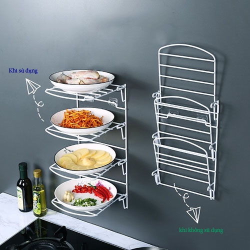 Kệ Để Đĩa Thức Ăn Gắn Tường 3 tầng chắc chắn tiện lợi kèm miếng dán siêu chắc