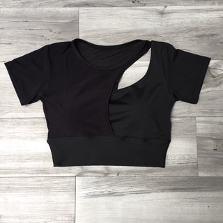 [ Ảnh Thật Trải Sàn ] Crop Top Lệch Vai Giọt Nước