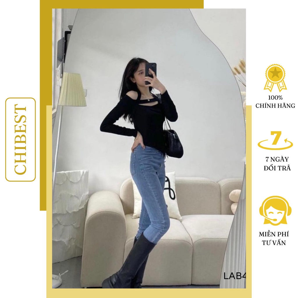 Áo croptop nữ tay dài kiểu yếm hở vai vạt chéo CHIBEST LAB42