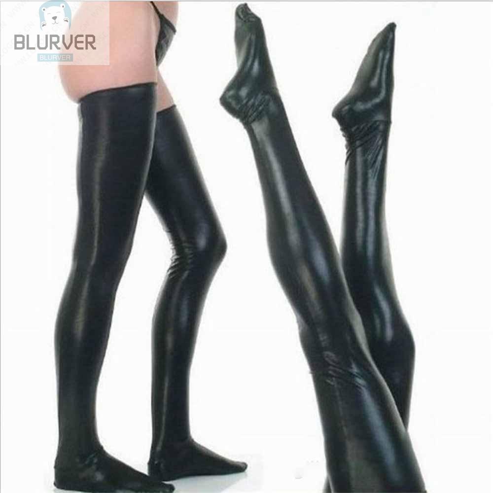 BLURVER~Socks Clubwear Footed Stockings Latex Leather One Size PU Party Thigh High#blueriver
