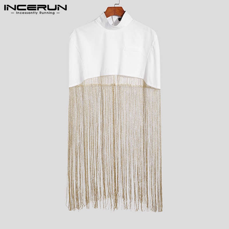 Áo croptop Incerun tay ngắn màu trơn phối tua rua thời trang cho nam