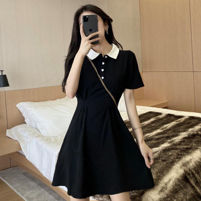 [ORDER] Váy đen kiểu dáng basic, kiểu cổ áo polo phù hợp với mọi hoạt động | BigBuy360 - bigbuy360.vn