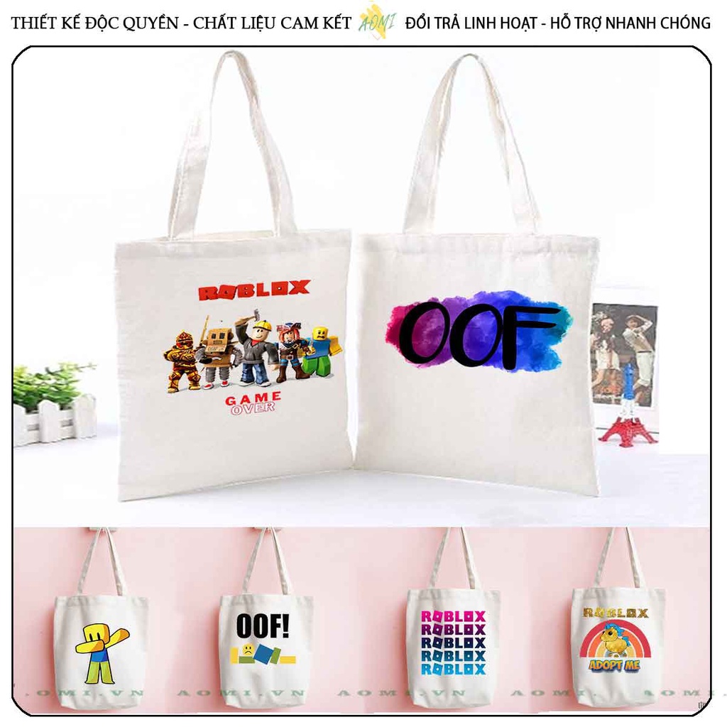 TOTE CANVAS Roblox TÚI VẢI ĐEO VAI BAG CÓ KHÓA KÉO SIZE LỚN 33x38cm AOMIVN DU LỊCH DẠO PHỐ