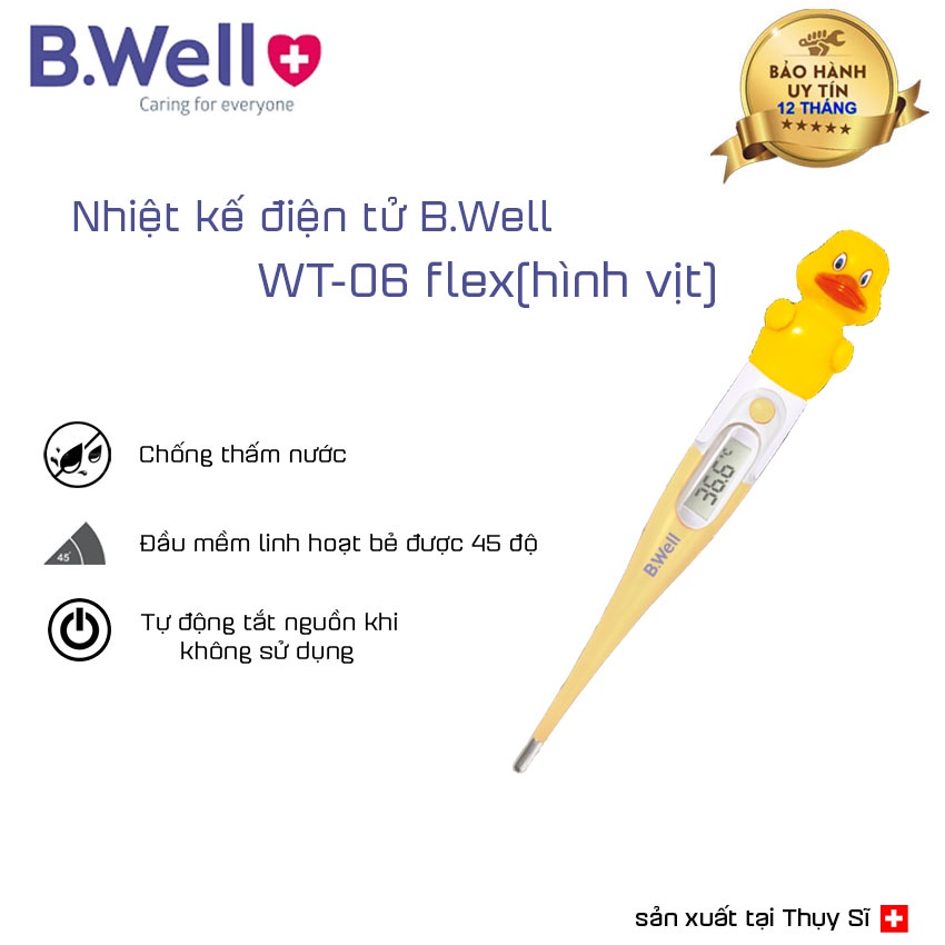Nhiệt kế điện tử đo chính xác thân nhiệt cho bé B.Well Swiss WT-06 flex Thụy Sĩ - Đo nhiệt độ cảnh báo sốt bằng âm thanh