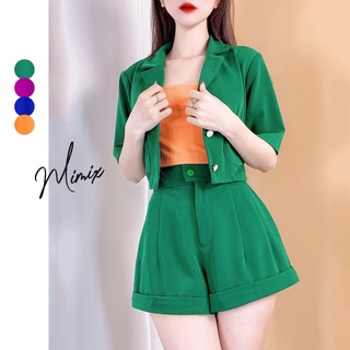 Set bộ rời áo vest có túi kèm quần short trơn mimix cc1210