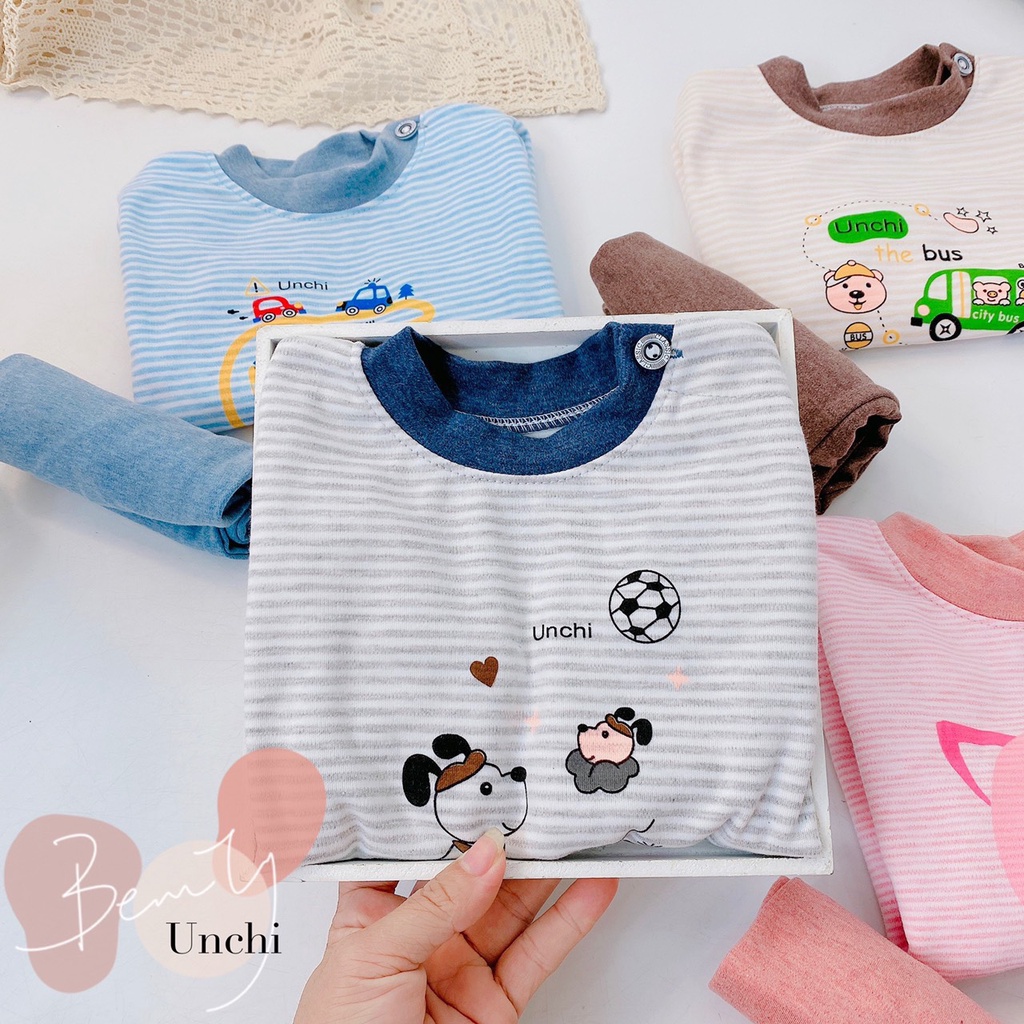 bộ dài nỉ kẻ unchi cao cấp cho bé