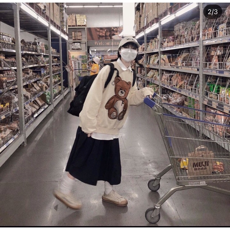 Áo nỉ sweater gấu chữ 2 mặt mặc đôi/ nhóm unisex (ảnh thật_annstore)