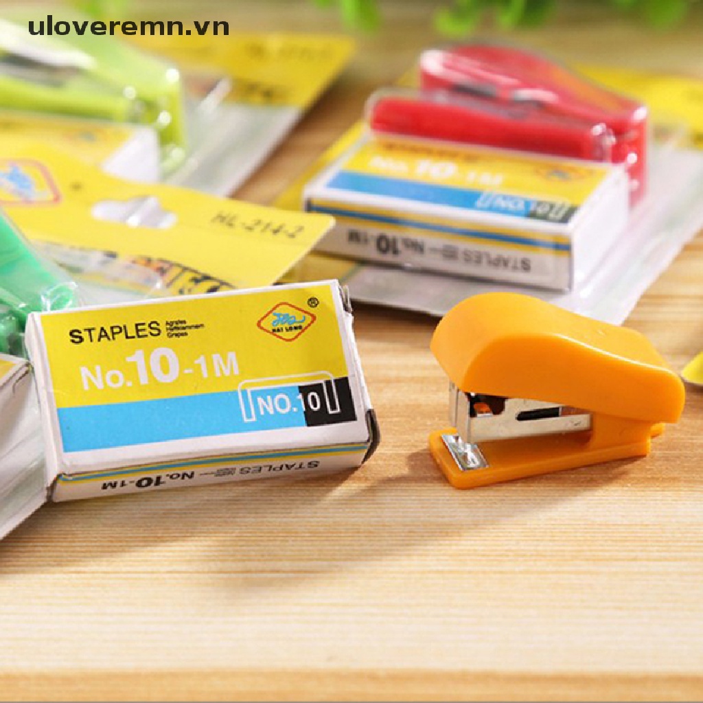 Uloveremn Kẹp Bấm Ghim Mini Màu Trơn Dễ Thương Bằng Nhựa Nhỏ Gọn Tiện Dụng Cho Học Sinh / Văn Phòng 10 kim Ghim.