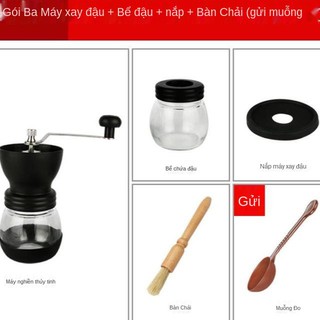 ❏♣❀Máy xay cà phê thủy tinh, thủ công, hạt cầm tay có thể quay tay, trống cá nhân