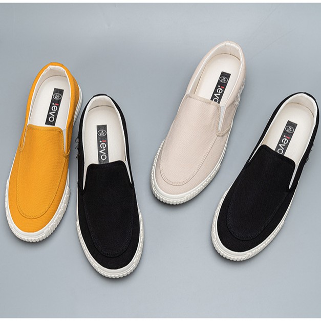 Slip on nam LEYO - Giày lười vải nam "te tua" - Vải thô 3 màu đen, be và vàng - Mã SP A1107