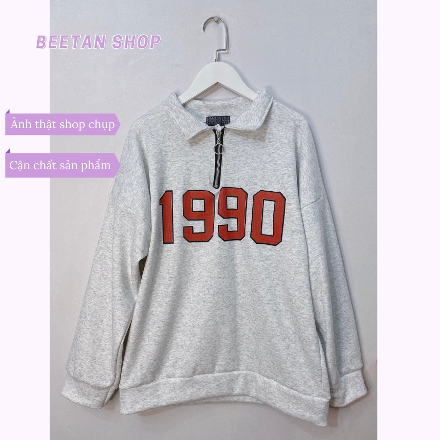 Áo sweater nữ polo có cổ form rộng chất nỉ bông dày ấm (có ảnh thật) phong cách Hàn Quốc màu xám 1990