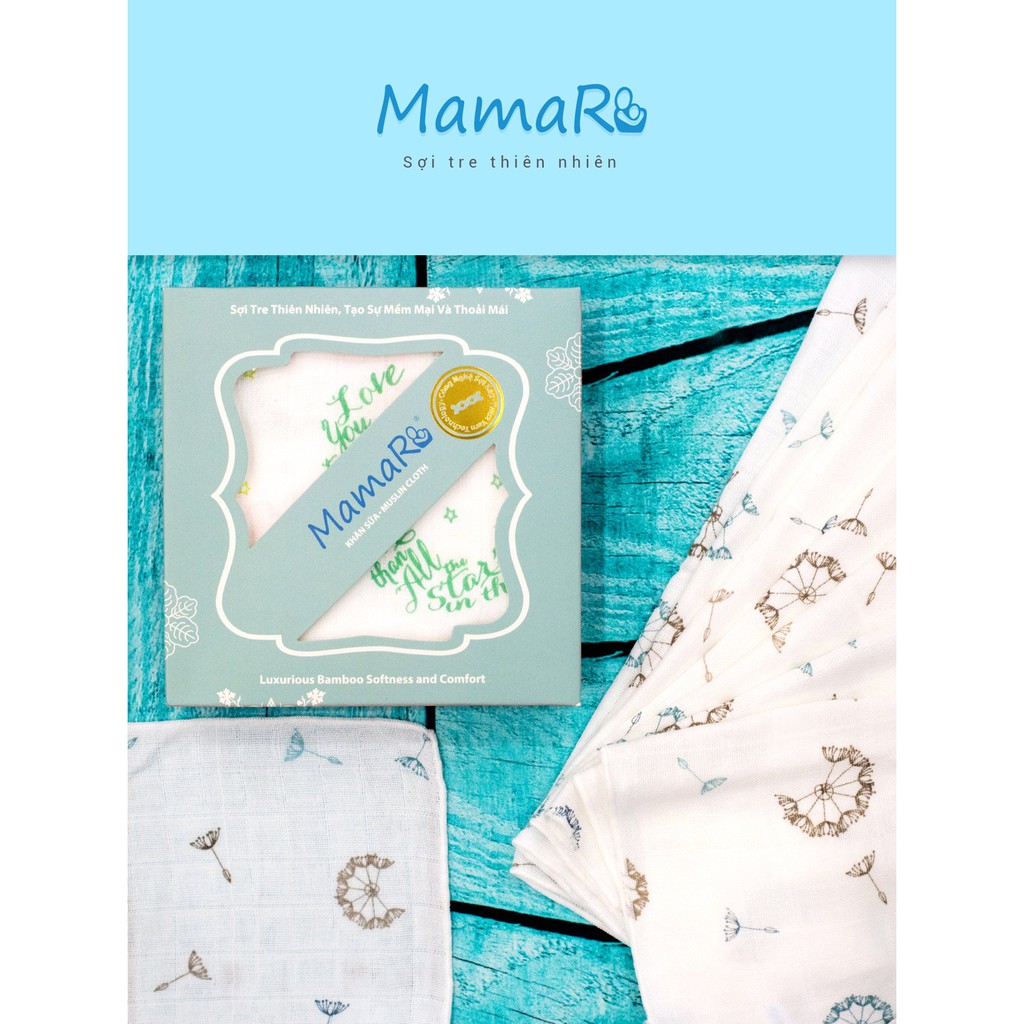 Hộp 10 Khăn sữa sợi tre cao cấp Mamaru size 30x30cm loại mềm mịn mỏng nhẹ nhất hàng xịn Premium cho bé trai bé gái