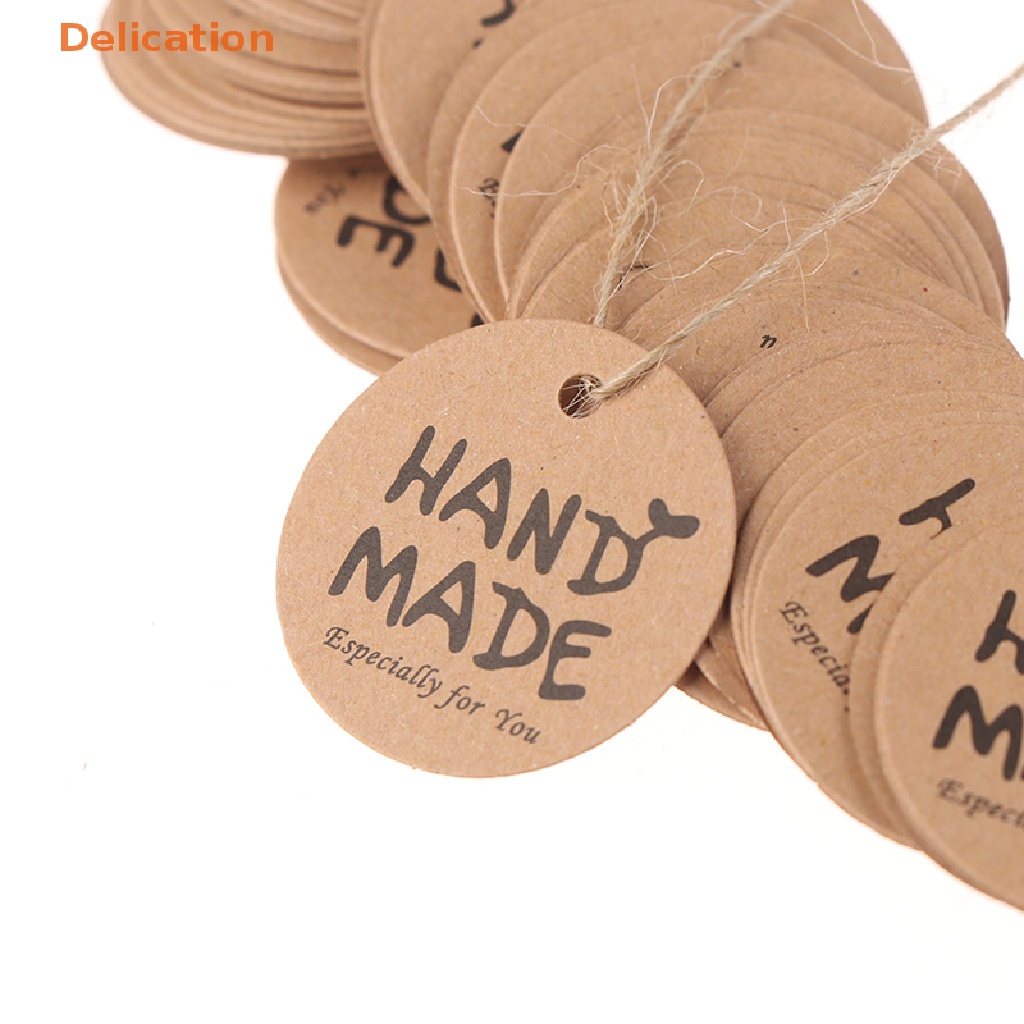 Set 100 Nhãn Giấy Kraft In Họa Tiết Dùng Để Trang Trí Gói Quà