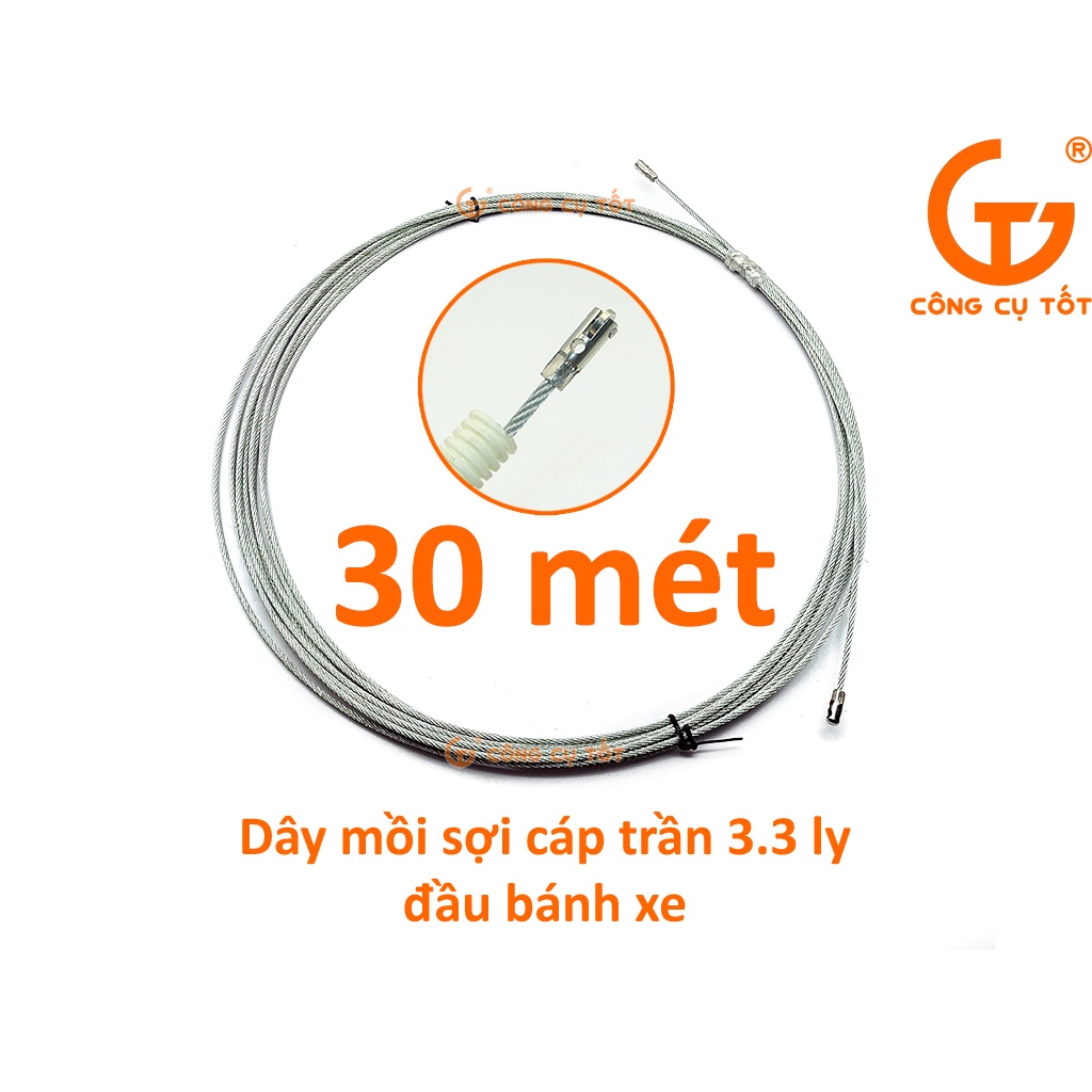 Dây mồi luồn ống sợi cáp trần 3.3 ly đầu bánh xe dài 30m