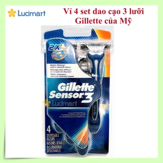 Set 4 bộ Dao cạo râu từ Mỹ, Gillette Sensor3 [Hàng Mỹ-Giá Tốt]