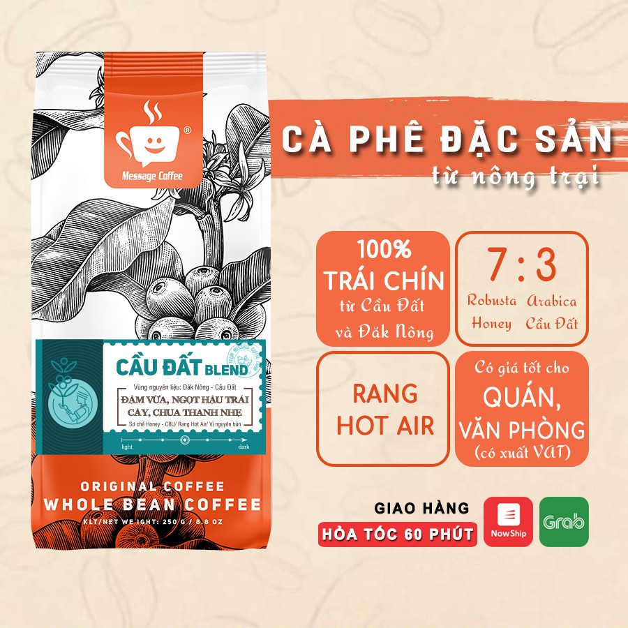 Cà phê nguyên chất Cầu Đất Blend rang mộc 100% thơm quyến rũ hậu ngọt đắng đầm dùng pha máy - pha phin từ Message Coffee | BigBuy360 - bigbuy360.vn