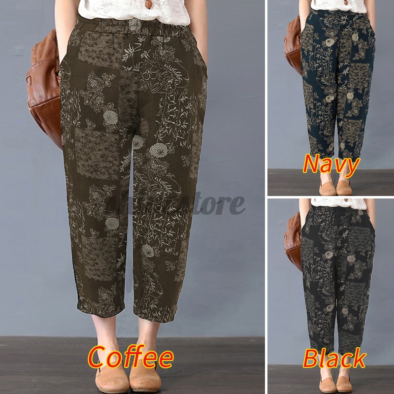 Quần dài cotton họa tiết hoa thời trang phong cách cổ điển