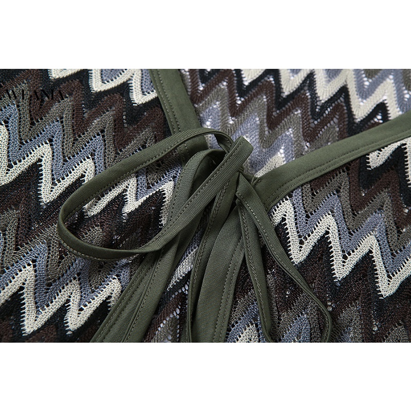 Áo Thun Dệt Kim Tay Dài Kẻ Sọc Cột Dây Thời Trang Cho Nữ