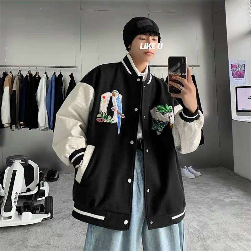 Áo Khoác Bomber Kaki Hình Thêu Unisex Nam Nữ Form Rộng Chất Dày Dặn