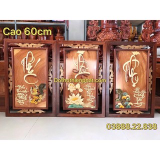 Bộ tranh phúc lộc thọ gỗ gõ đỏ 60cm