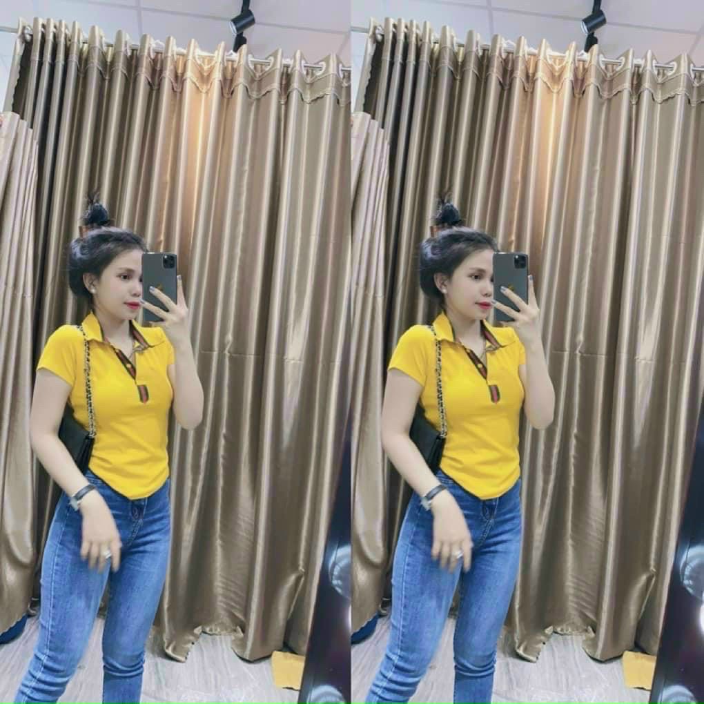 áo thun polo cổ bẻ viền màu cài nút xinh cá tính