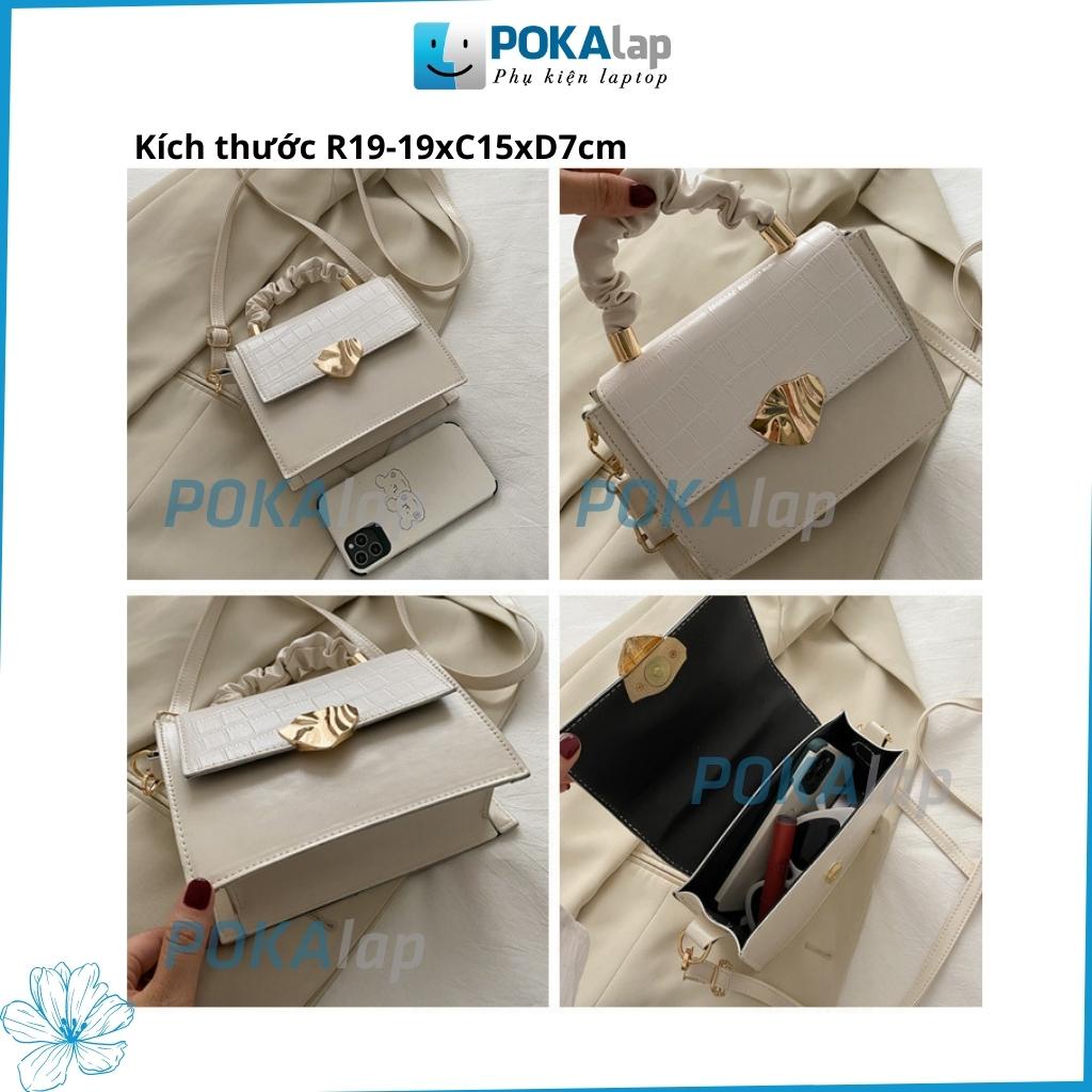Túi xách nữ, túi đeo chéo nữ POKA24 đeo chéo hình vuông khóa cài cách điệu phong cách Hàn quốc ngọt ngào - POKALAP