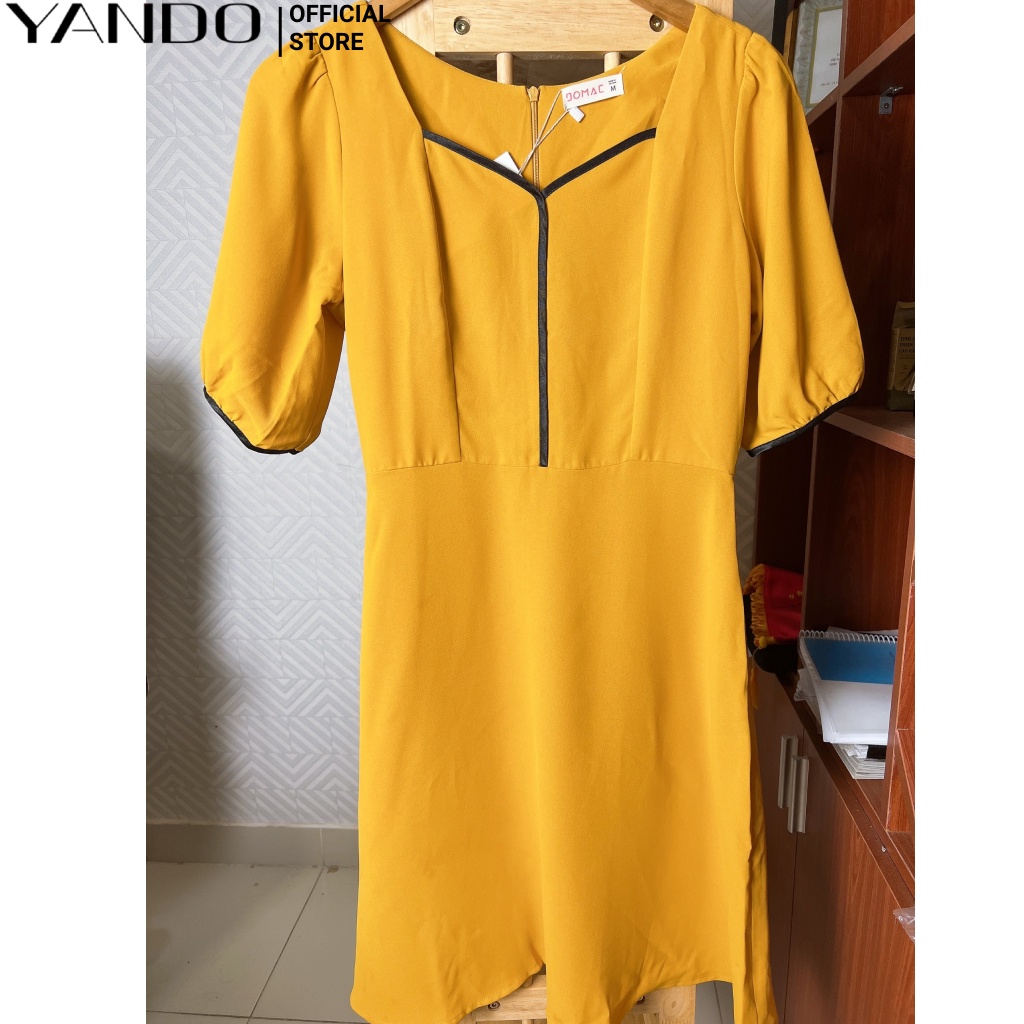 Đầm Suông Phối Viền Đen YANDO DA06- Đầm 1 lớp lẻ size- chất liệu đũi