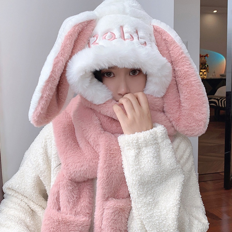 Set Mũ Tai Thỏ Kèm Khăn Choàng Mềm Mại Ngọt Ngào Cho Người Lớn