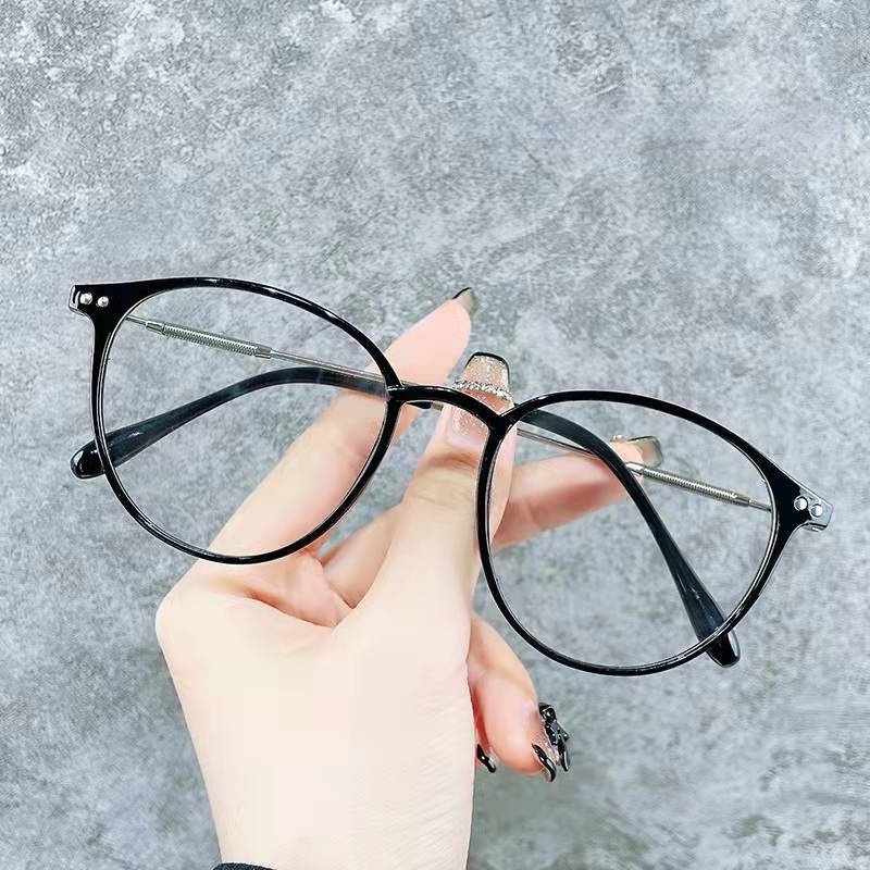 (YUZHU) Kính Mát Gọng Tròn Màu Xám Nhạt Xanh Lam Dành Cho Nữ