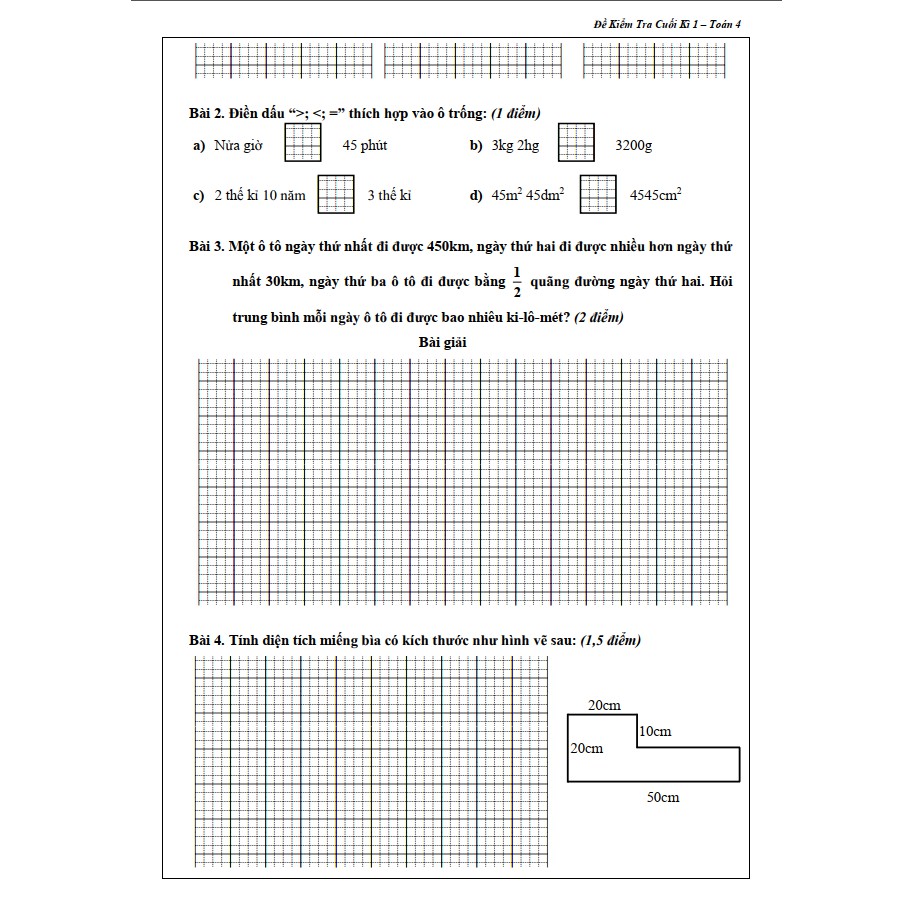 Sách - Đề Kiểm Tra Toán 4 - Học Kì 1 (1 cuốn)