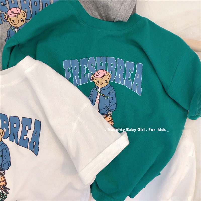 MNGRL Áo Thun Tay Ngắn Cotton In Thoải Mái Mềm Mát Hàn Quốc Mùa Hè Cho Bé Trai