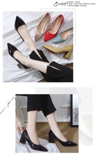 Giày cao gót đế vuông da bóng