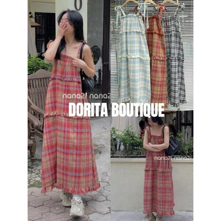 Váy maxi kẻ caro buộc nơ vai 2023 dorita boutique