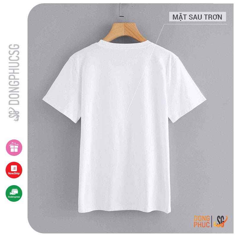 Áo thun cặp đôi nam nữ dễ thương cổ tròn form unisex thun cotton mềm mịn dày dặn màu trắng AC204T | DONGPHUCSG