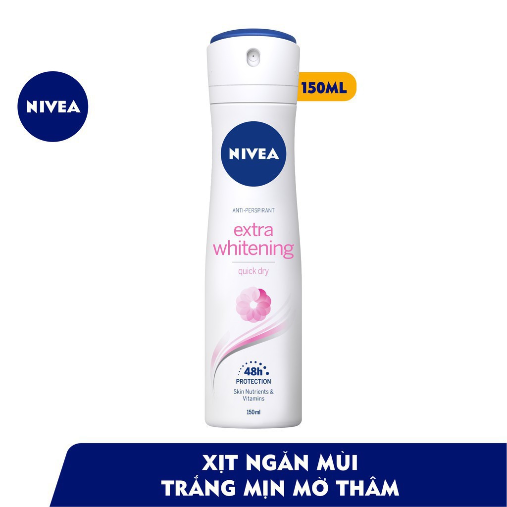 Xịt Ngăn Mùi Trắng Mịn, Mờ Thâm Nivea Extra Whitening Anti-Perspirant 48h Protection Pray 150ml - 82967