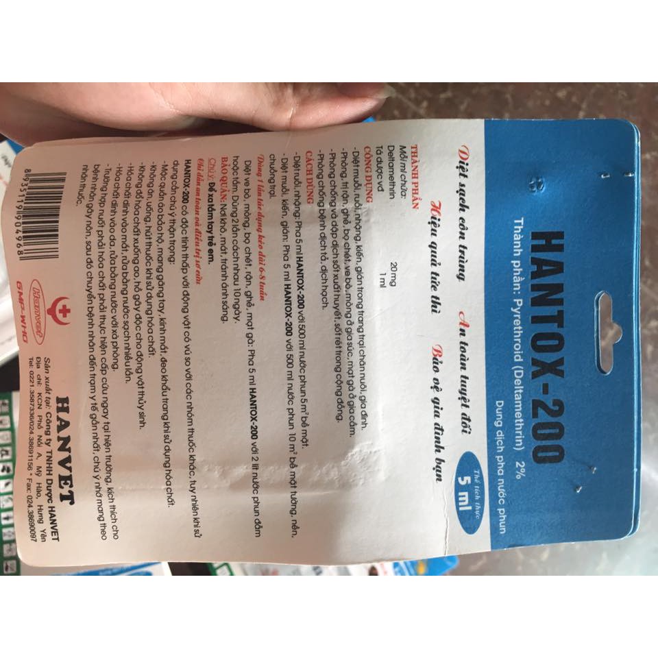 [ Hàng Chính Hãng] Hantox-200 gói 5ml   Bột pha diệt côn trùng, ruồi, muỗi, gián, kiến, ve, bọ chét (10 gói và 1 gói)