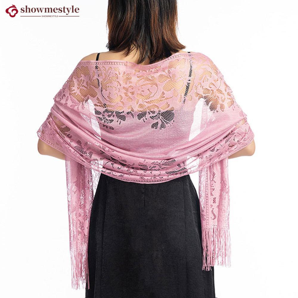 Khăn Choàng Ren Phối Tua Rua Màu Sắc Thanh Lịch Cho Nữ