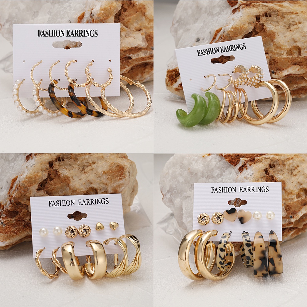 iF YOU Set 9 đôi khuyên tai vòng vàng ngọc trai thời trang bohemian