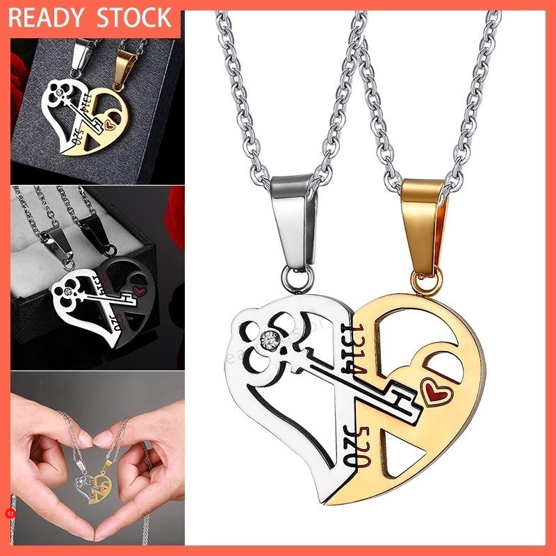 Set 2 dây chuyền thiết kế có mặt ghép hình trái tim thời trang cho cặp đôi
