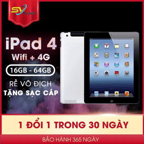 Máy tính bảng ipad 4 chính hãng, quốc tế phiên bản Wifi + 3G; tặng full phụ kiện, cường lực bao da, học tập, chơi game..