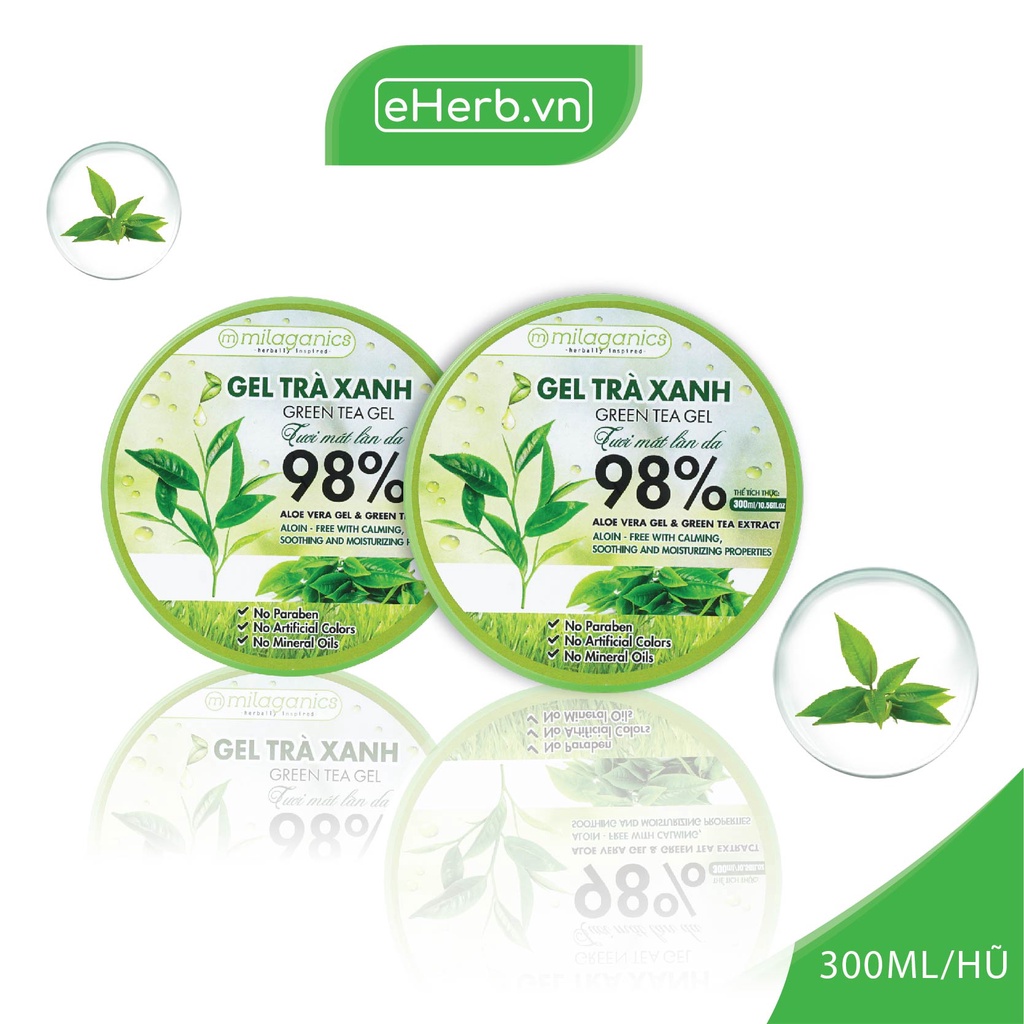 Combo 2 Gel Trà Xanh Dưỡng Ẩm 98% MILAGANICS 300ml - Gel Trà Xanh Dưỡng Da, Cấp Âm Cho Da Mặt