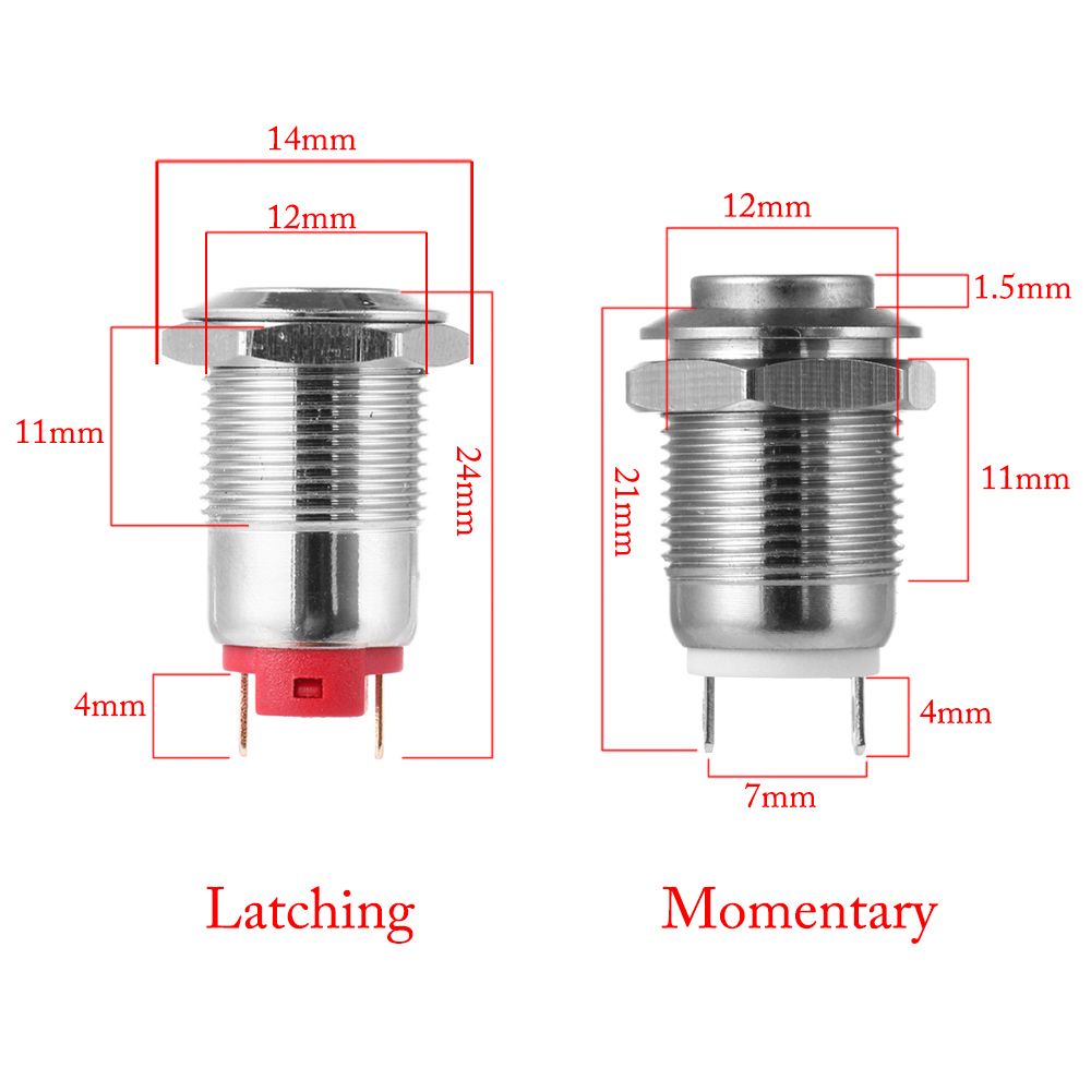 Công tắc nút nhấn hình tròn bằng kim loại 250V 12mm chống thấm nước tiện lợi