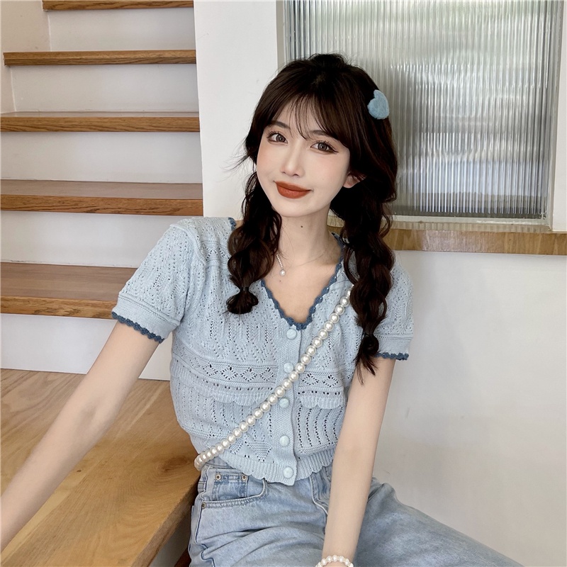 Áo Thun Cardigan Tay Ngắn Cổ Chữ V Dáng Rộng Phong Cách Hàn Quốc Cho Nữ | BigBuy360 - bigbuy360.vn